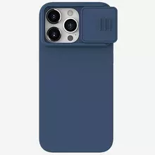 Противоударный чехол бампер Nillkin CamShield Silky Magnetic Silicone (шторка на камеру) для iPhone 15 Pro Max Midnight Blue (Синий) 