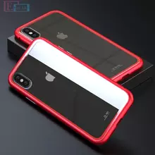Чехол бампер для iPhone Xs Luphie Magnetic Transparent&Red (Прозрачный&Красный)