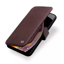 Кожаный чехол книжка для iPhone X / Xs Qialino Magnetic Wallet Dark Brown (Темно Коричневый)