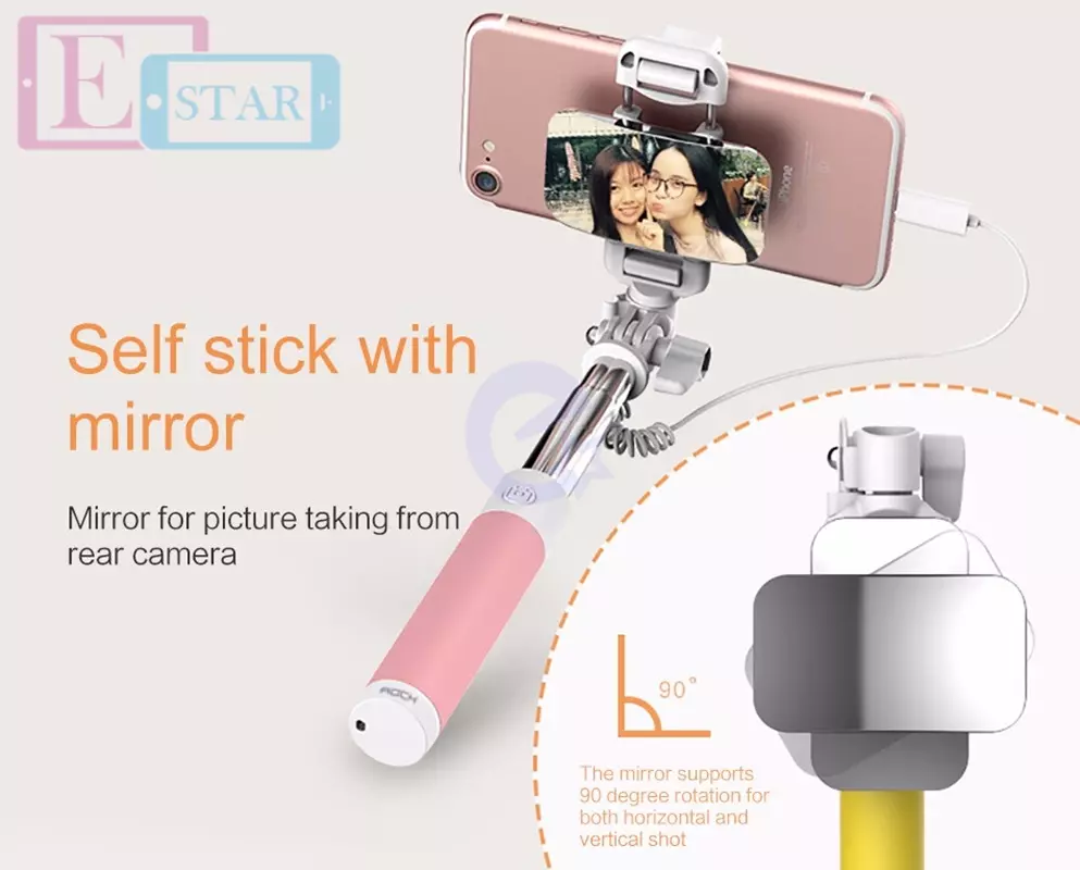 Компактная селфи палка Rock Mini Selfie Stick с зеркальцем для смартфонов Yellow (Жёлтый) ROT0752