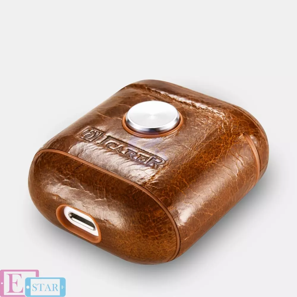Чехол Icarer Oil Wax Fidget Spinner Airpods Leather Case Brown (Коричневый) IAP009