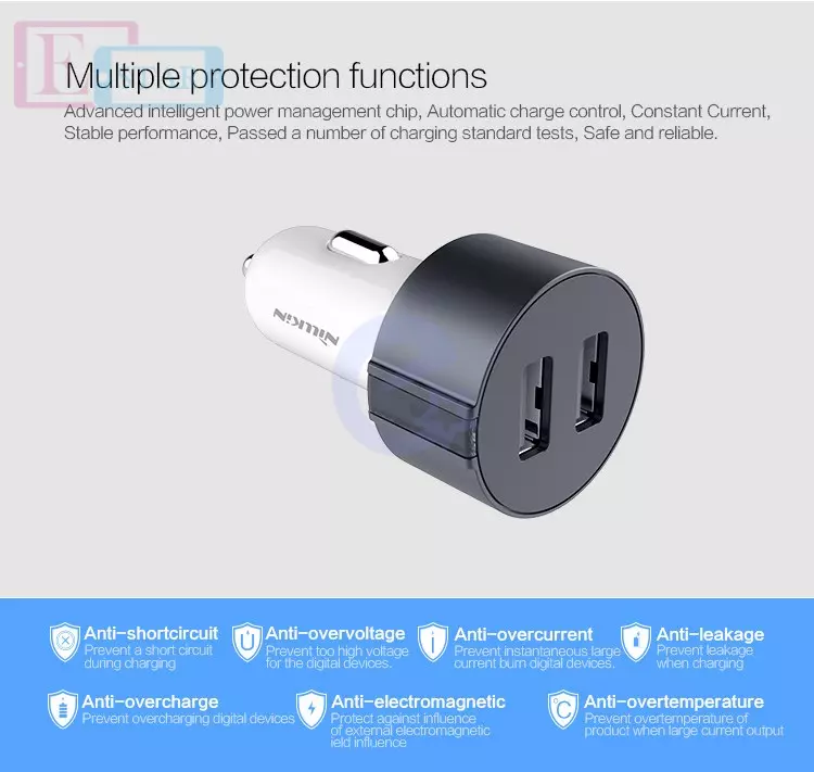 Автомобильная зарядка от прикуривателя Nillkin Vigor car charger Dual Port USB Car Charger для Samsung, Apple, Hyawei, Asus, HTC, Meizu Gold (Золотой)