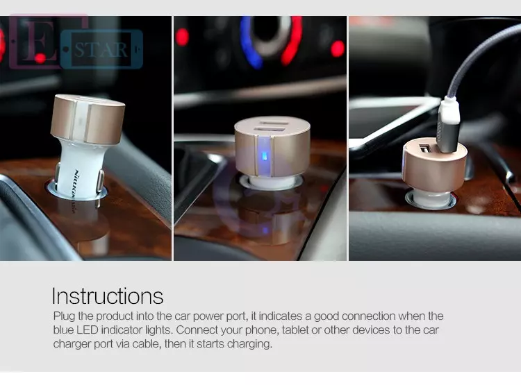 Автомобильная зарядка от прикуривателя Nillkin Vigor car charger Dual Port USB Car Charger для Samsung, Apple, Hyawei, Asus, HTC, Meizu Silver (Серебро)