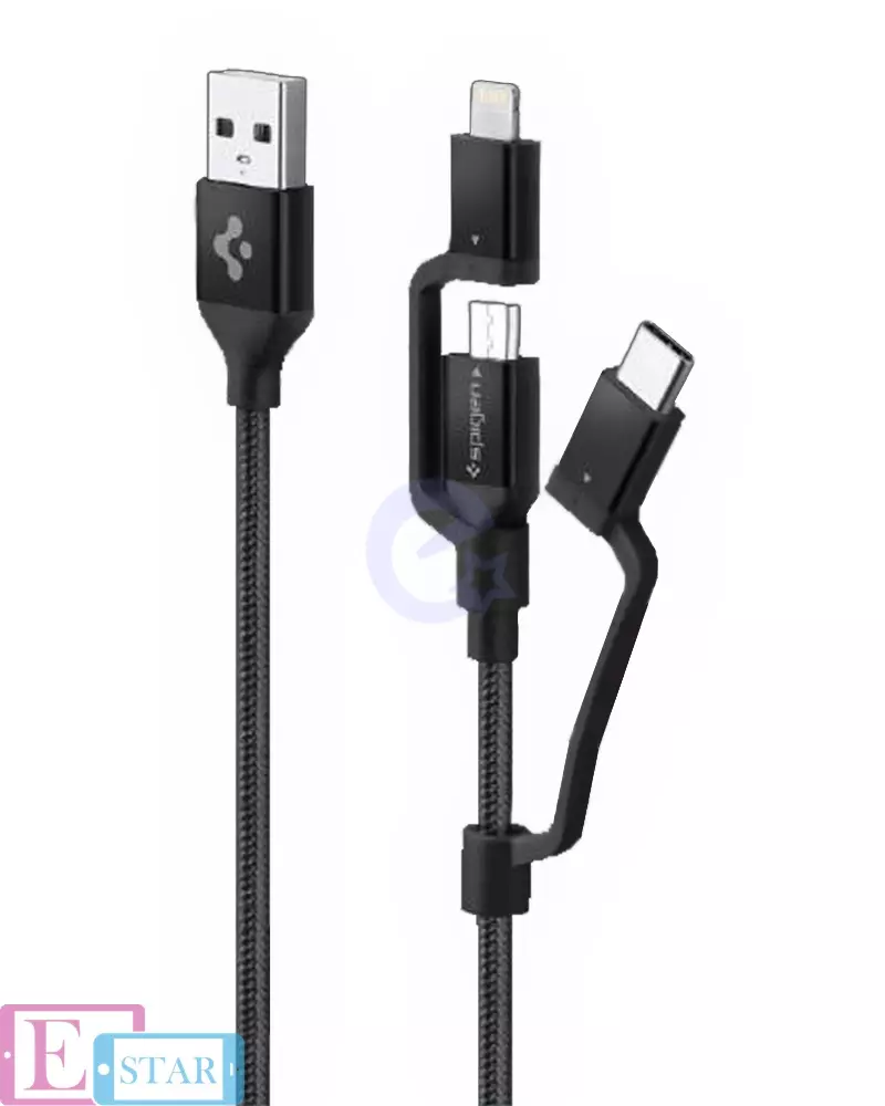 Кабель Spigen Essential C10i3 USB-C+Micro-B 5-pin+USB Lightning to USB 2.0 Cable Black (Черный) 000CB22774