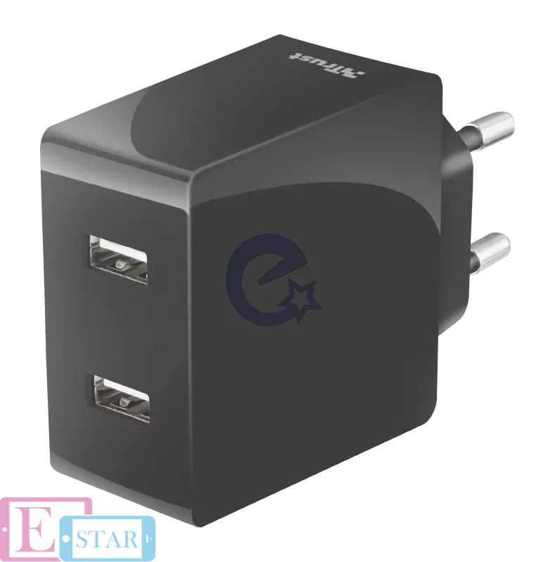 Сетевое зарядное устройство Trust 2x12W Fast dual USB wall charger Black (Черный) 21712