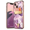 Чехол бампер для iPhone 13 i-Blason Cosmo Wallet (с отделом для карт) Marble Purple (Пурпурный Мрамор) 843439114029
