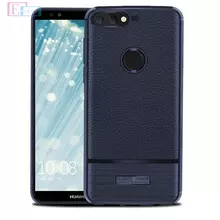Чехол бампер для Huawei Y7 Prime 2018 idools Leather Fit Navy Blue (Темно Синий)