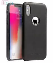 Чехол бампер для iPhone Xs Qialino Logo Cutout Leather Back Case with Metal Buttons Black (Черный)