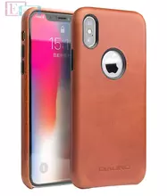 Чехол бампер для iPhone Xs Qialino Logo Cutout Leather Back Case with Metal Buttons Light Brown (Светло Коричневый)