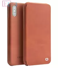 Чехол книжка для iPhone Xs Qialino Magnetic Wallet Light Brown (Светло Коричневый)