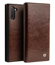 Чехол книжка для Samsung Galaxy Note 10 Qialino Business Classic Leather Wallet Dark Brown (Темно Коричневый)