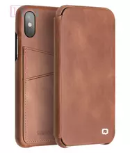 Чехол книжка для iPhone Xs Qialino Retro Leather Magnetic Flip Brown (Коричневый)