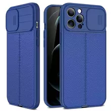 Чехол бампер для iPhone 13 Anomaly Leather Fit Pro (Шторка На Камеру) Blue (Синий)
