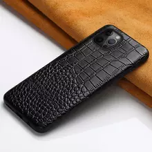 Кожаный чехол бампер для iPhone 13 Pro Anomaly Crocodile Style Black (Черный) 