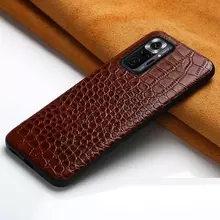 Кожаный чехол бампер для Xiaomi Poco M4 Pro 5G Anomaly Crocodile Style Brown (Коричневый) 