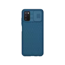 Противоударный чехол бампер для Samsung Galaxy A03s (EU) Nillkin CamShield (шторка на камеру) Blue (Синий) 
