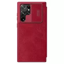 Чехол книжка для Samsung Galaxy S22 Ultra Nillkin Qin Pro (шторка на камеру) Red (Красный) 