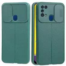 Чехол бампер для Samsung Galaxy M30s Anomaly Leather Fit Pro (Шторка На Камеру) Dark Green (Темно Зеленый)