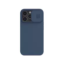Противоударный чехол бампер для iPhone 14 Pro Nillkin CamShield Silky Silicone (шторка на камеру) Blue (Синий)