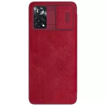 Чехол книжка для Xiaomi Poco X4 Pro 5G Nillkin Qin Pro (шторка на камеру) Red (Красный)
