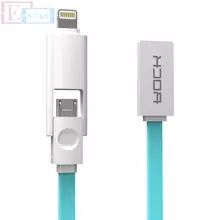 Высокоскоростной кабель для зарядки и передачи данных 2 в 1 Rock LightNing - Micro USB для смартфонов 1 м Light Blue (Голубой)