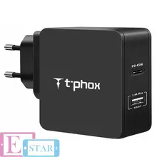 Сетевое зарядное устройство T-PHOX 57W Fast Charge - TYPE-C PD 45W+USB 12W Black (Черный) Apace Wall 57W