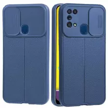 Противоударный чехол бампер для Samsung Galaxy M21 Anomaly Leather Fit Pro (шторка на камеру) Blue (Синий)