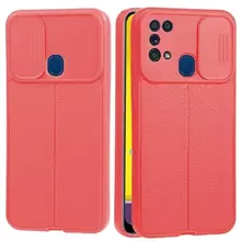 Противоударный чехол бампер для Samsung Galaxy M31 / Galaxy M21 / Galaxy M30s Anomaly Leather Fit Pro (шторка на камеру) Red (Красный)