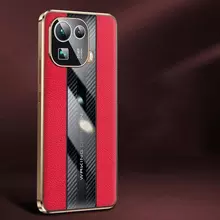 Чехол бампер для Xiaomi 12 Pro / Xiaomi 12S Pro Anomaly Metal Carbon Leather Red (Красный) 