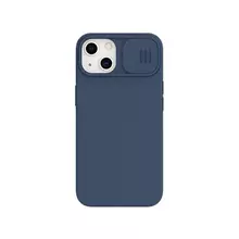 Противоударный чехол бампер Nillkin CamShield Silky Silicone (шторка на камеру) для iPhone 14 Blue (Синий)