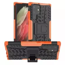 Противоударный чехол бампер для Samsung Galaxy S23 Ultra Nevellya Case (встроенная подставка) Orange (Оранжевый) 