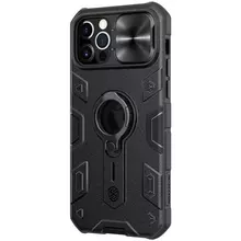 Противоударный чехол бампер Nillkin CamShield Armor (шторка на камеру с вырезом под бренд) для iPhone 12 / 12 Pro Black (Черный)