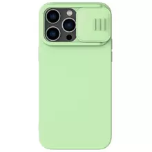 Противоударный чехол бампер Nillkin CamShield Silky Magnetic Silicone (шторка на камеру) для iPhone 14 Pro Max Mint Green (Мятный)