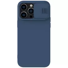 Противоударный чехол бампер Nillkin CamShield Silky Silicone (шторка на камеру) для iPhone 14 Pro Max Blue (Синий)