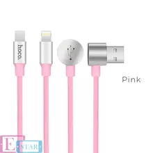 Кабель для зарядки и передачи данных Hoco U18 Golden Hat USB to Lightning Micro-USB Pink (Розовый)