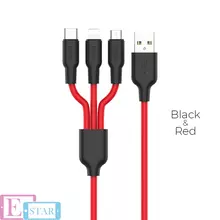 Кабель для зарядки и передачи данных Hoco X21 3 в 1 Silicone Lightning Micro-USB Type-C Red (Красный)
