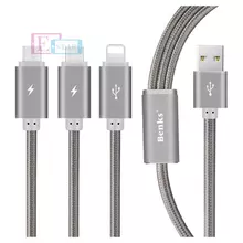 Кабель для заряджання Benks D15 3 in 1 Lighting/ Micro USB &amp; Type C Cable 1.2m Gray (Сірий) 600451GRY