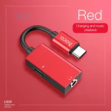 Кабель переходник Hoco LS14 to Type C 2 in 1 audio converter для планшетов и смартфонов Red (Красный)