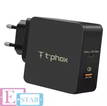 Сетевое зарядное устройство T-PHOX 48W Fast Charge-TYPE-C PD 30W+QC3.0 18W Black (Черный) Apace Wall 48W