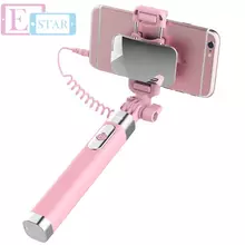 Универсальная селфи палка Rock Selfie Stick с зеркальцем для смартфона Pink (Розовый) ROT0769