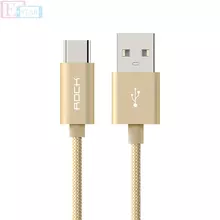 Высокоскоростной кабель для зарядки и передачи данных Rock USB - Type C для смартфонов и телефона 1м Gold (Золотой)