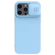 Противоударный чехол бампер Nillkin CamShield Silky Magnetic Silicone (шторка на камеру) для iPhone 14 Pro Max Haze Blue (Голубой)