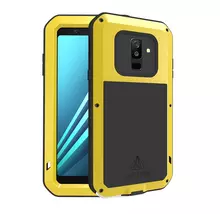 Противоударный чехол бампер для Samsung Galaxy A6 2018 Love Mei PowerFull (Со стеклом) Yellow (Желтый)