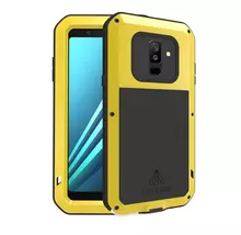 Протиударний чохол бампер для Samsung Galaxy A6 Plus 2018 Love Mei PowerFull (Зі склом) Yellow (Жовтий)