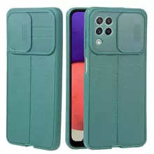 Противоударный чехол бампер для Samsung Galaxy A12 / Galaxy M12 / Galaxy A12 Nacho Anomaly Leather Fit Pro (шторка на камеру) Green (Зеленый)