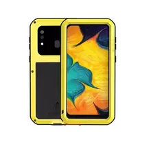 Противоударный чехол бампер Love Mei PowerFull (Со стеклом) для Samsung Galaxy A20 Yellow (Желтый)