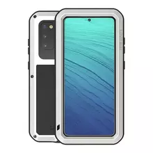 Противоударный чехол бампер Love Mei PowerFull (Со стеклом) для Samsung Galaxy S20 Silver (Серебристый)