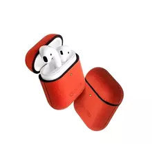 Кожаный чехол для наушников Apple AirPods Qialino Litchi Pattern AirPods Orange (Оранжевый)
