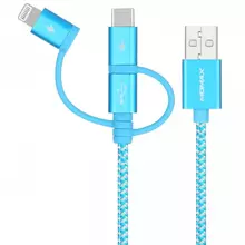 Кабель для зарядки Momax OneLink 3-in-1 (USB-A to Micro/Lightning/Type C) Light Blue (Голубой) DX1
