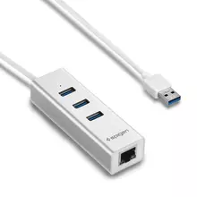 USB хаб Spigen 3 USB 3.0 Ports Ethernet Adapter CA101 White (Белый) 000AD20618